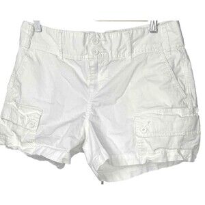 Calvin Klein Shorts Size 10 White Chino Button Flap Pocket Wide Waistband Preppy
